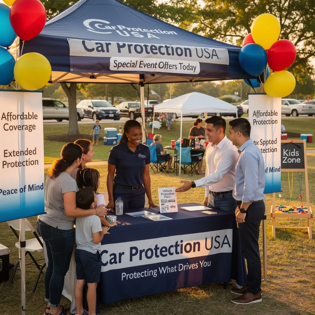 Автомобиль на дороге с логотипом страховой компании.