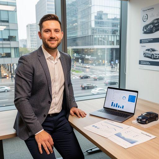 Счастливый водитель, использующий мобильное приложение для доступа к страховым услугам.